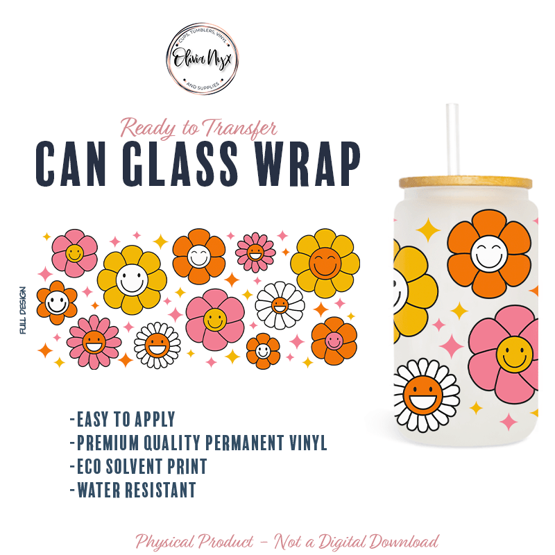 Retro Groovy Daisies Glass Can Wrap