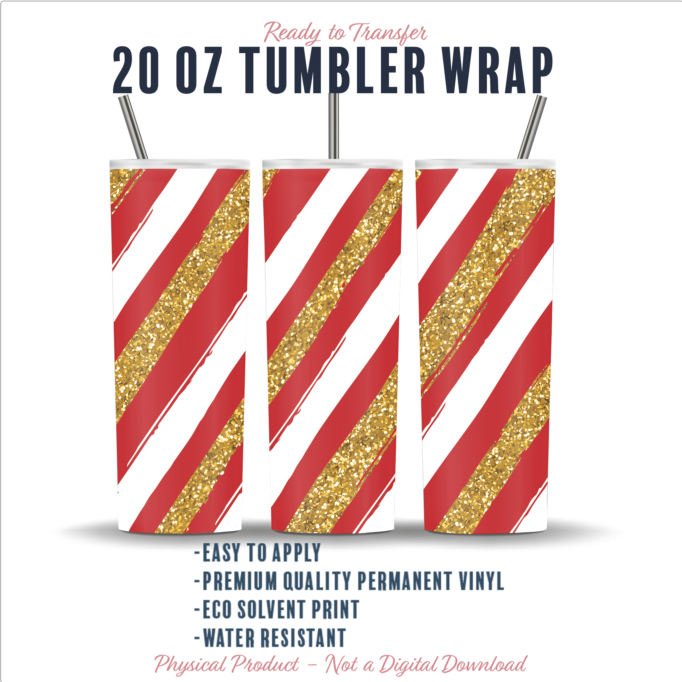 Christmas Red & Gold Stripes Tumbler Wrap