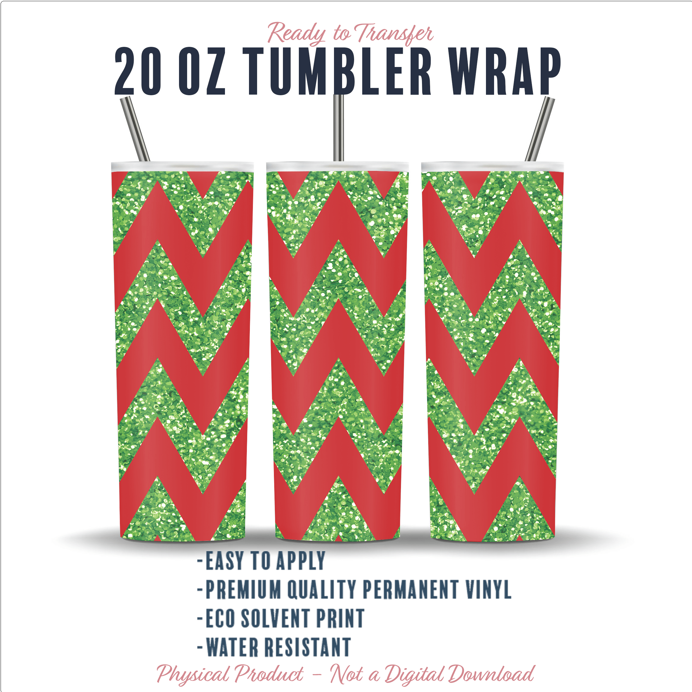 Christmas Red & Green Stripes Tumbler Wrap